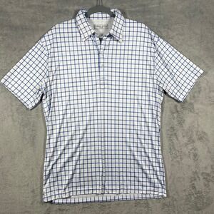 Collars & Co Dress Collar Polo Mens XL Blue White Windowpane Performance Shirt